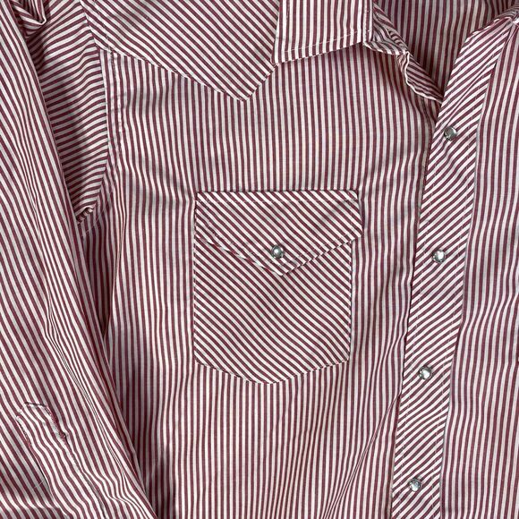 Champion Western Mens 19x35 Red Stripe Shirt Long Sleeve Pearl Snap Rodeo - Picture 3 of 9